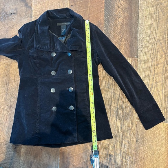 Calvin Klein Women's Double-Breasted velvet Black Peacoat - Picture 7 of 7